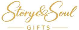 Gold cursive script reading 'Story & Soul' above the word 'GIFTS' in a serif font, on a white background.